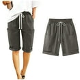 thumbnail image 2 of Women's Solid Color Capris, Casual Drawstring Shorts with Pockets, Breathable Stretchy Comfy, Lounge Running Workout, Summer Travel Essentials,Gray M, 2 of 9