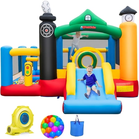 GOPLUS Château Gonflable Enfant avec Gonfleur 680W, Aire de Jeux Enfants 3-10 Ans avec Toboggans Doubles, Mur d'escalade, Canon à Eau, Basket-Ball, Football, Balles Océaniques Charge 90KG GOPLUS Château Gonflable Enfant avec Gonfleur 680W, Aire de Jeux Enfants 3-10 Ans avec Toboggans Doubles, Mur d'escalade, Canon à Eau, Basket-Ball, Football, Balles Océaniques Charge 90KG