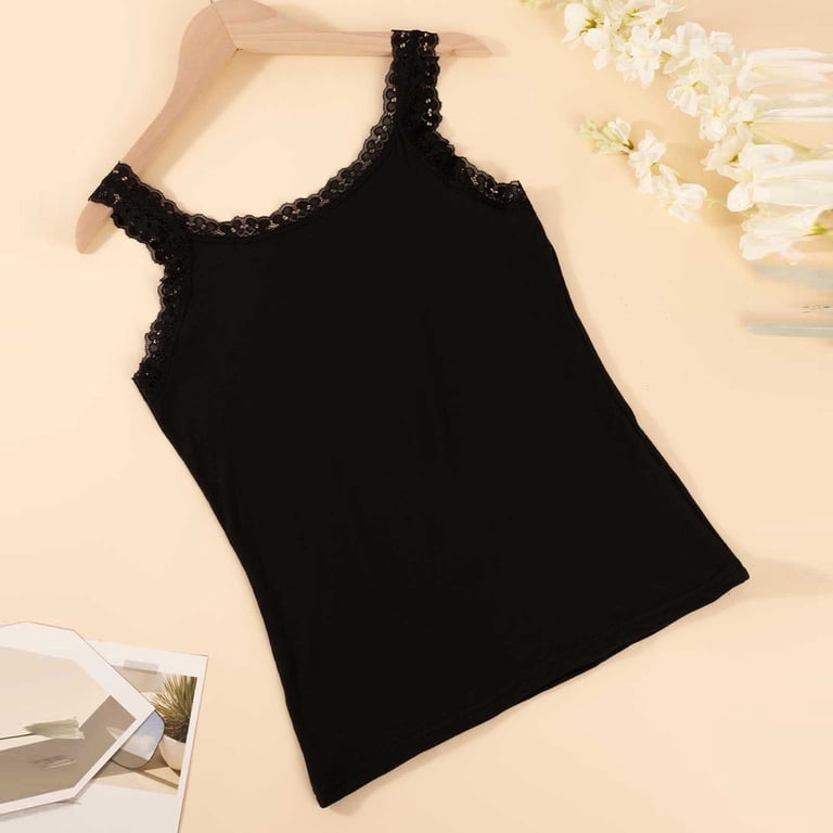 FchengtaiS, Lace Camisole Tank Top, XL, Black, Soft Ribbed Cotton