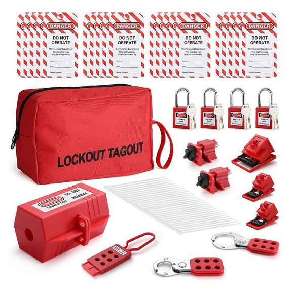 Electrical Lockout Tagout Kit, Hasps Set, Clamp on and Universal Multipole Circuit Breaker Lockouts, LotoLockout Tags
