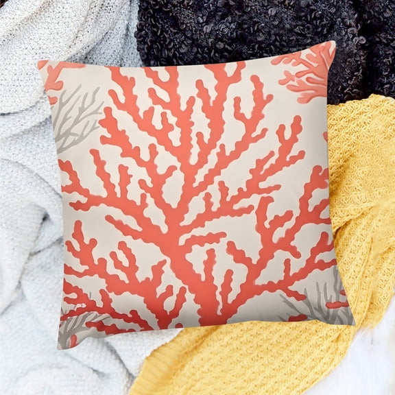 FCXZI Home Decor Throw Pillows Cover with Coral Print Farmhouse Decor for Home Sofa Couch - 100% Linen, Set of 1 Pillowcase, 3 Sizes, Outdoor Use 18x18in