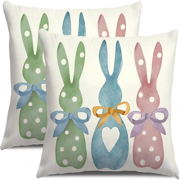 AUQ Easter Pillow Covers 18x18 Inch Set of 2, Colorful Polka Dot Bunny Spring Throw Cushion Cases for Sofa Couch Indoor Outdoor Holiday Home Decor