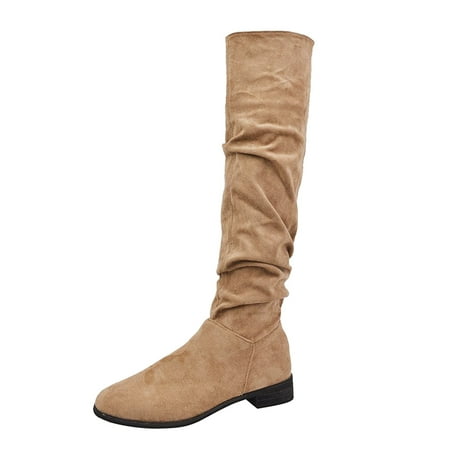 

TAIAOJING Women s Knee High Boots Flock Ruched Vintage Square Knee Heel Boots