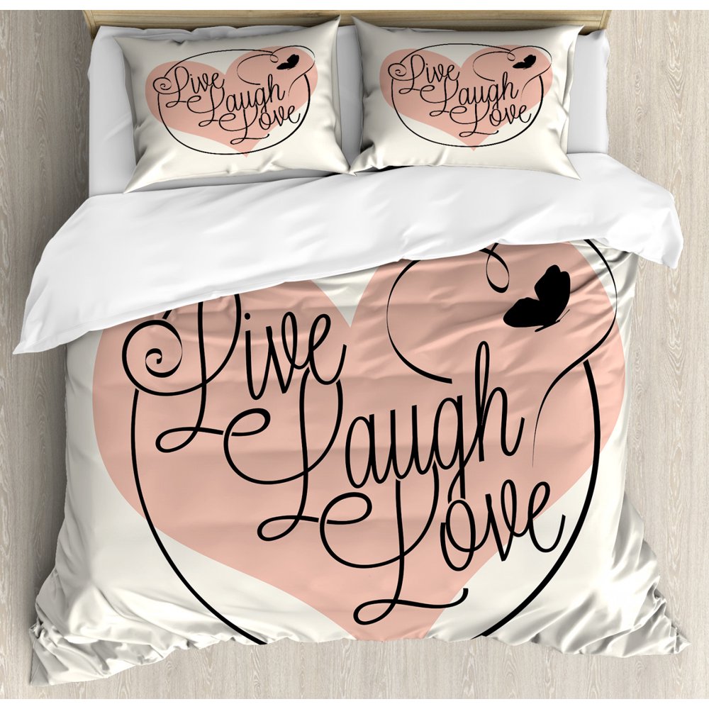 Live Laugh Love Duvet Cover Set, Romance Valentine's Day Theme