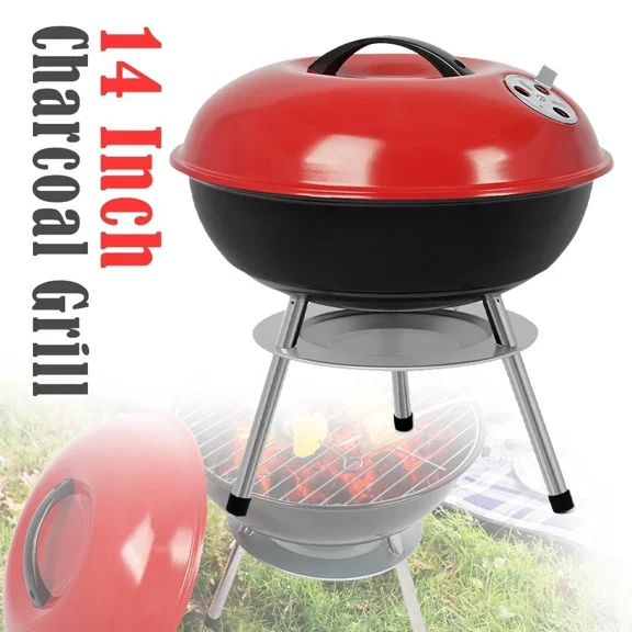Waaoon-14 Inch Portable Charcoal Grills For Outdoor Camping & BBQ Picnic,Red