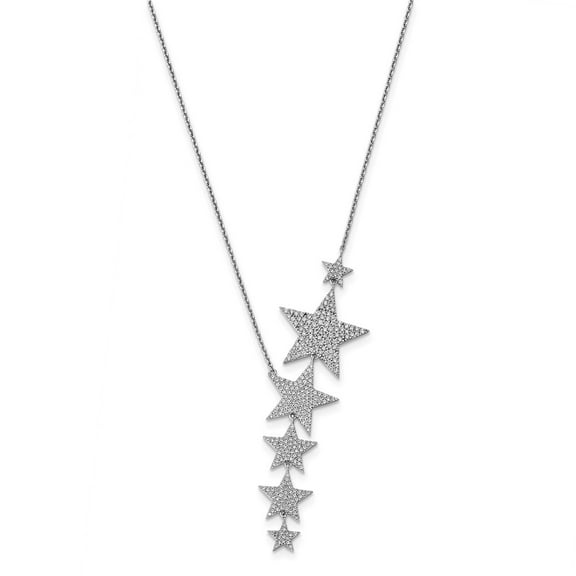 Auriga Sterling Shimmer Sterling Silver Rhodium-plated 296 Stone CZ Dangle Stars Necklace with 2 inch extender for Women 18"
