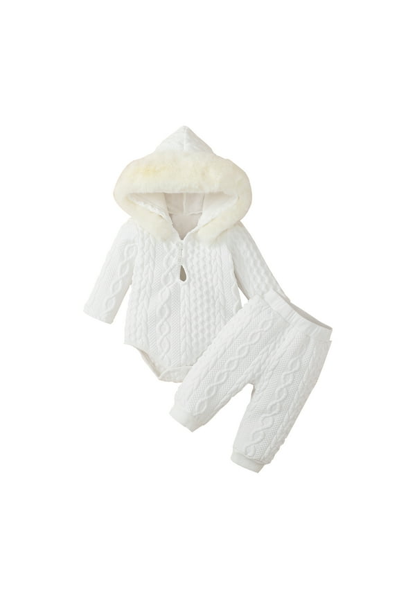 Baby Clothing Sets Girls Hooded Long Sleeve Romper and Pants Outfit White 0-3 Months