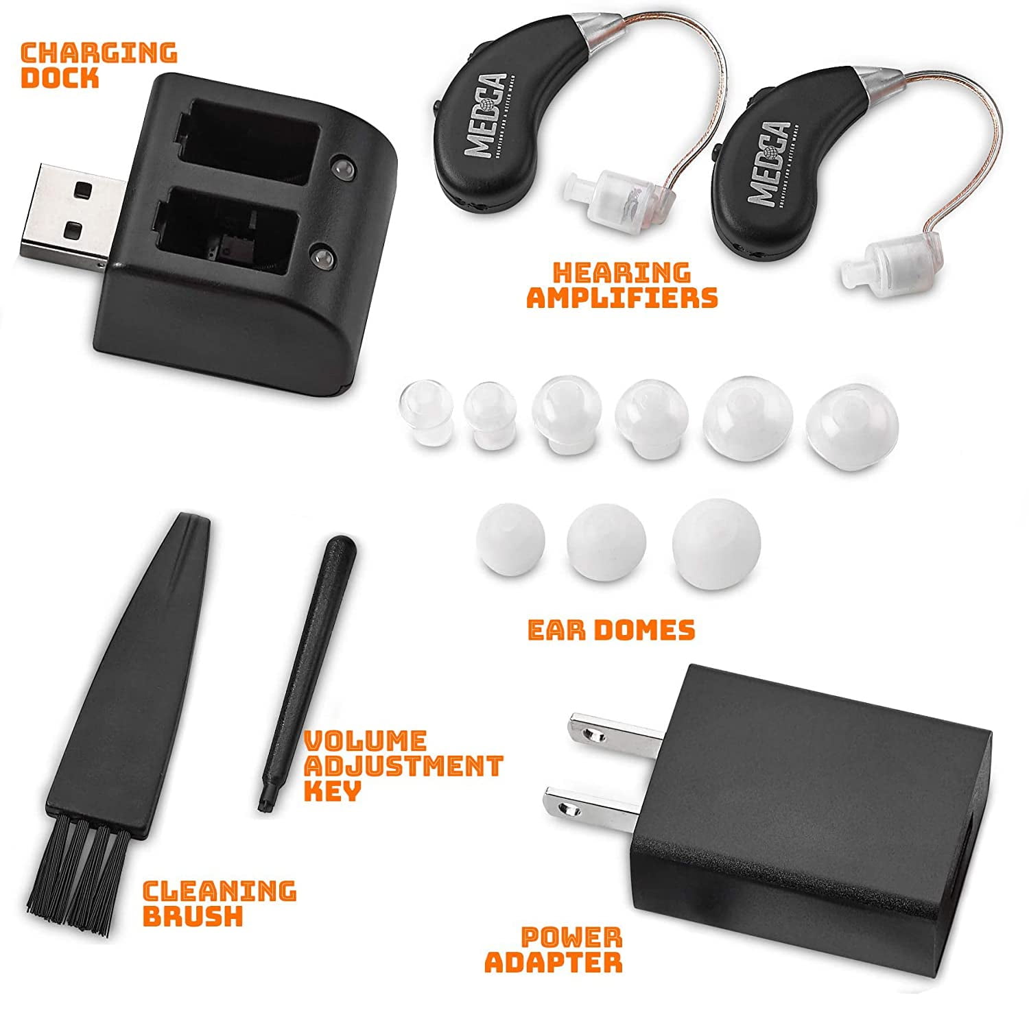 MEDca Mini Digital Behind the Ear Hearing Amplifier, Black, 1 Pack