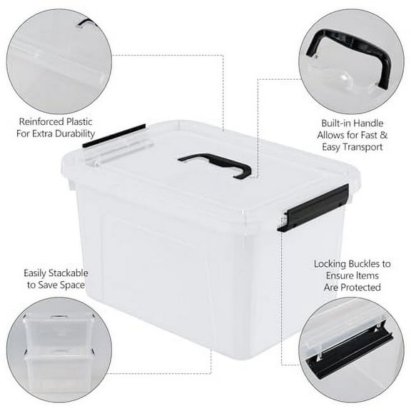 4-Pack 18 L Plastic Storage Box with Lid, Latching Storage Containers Bin, Clear