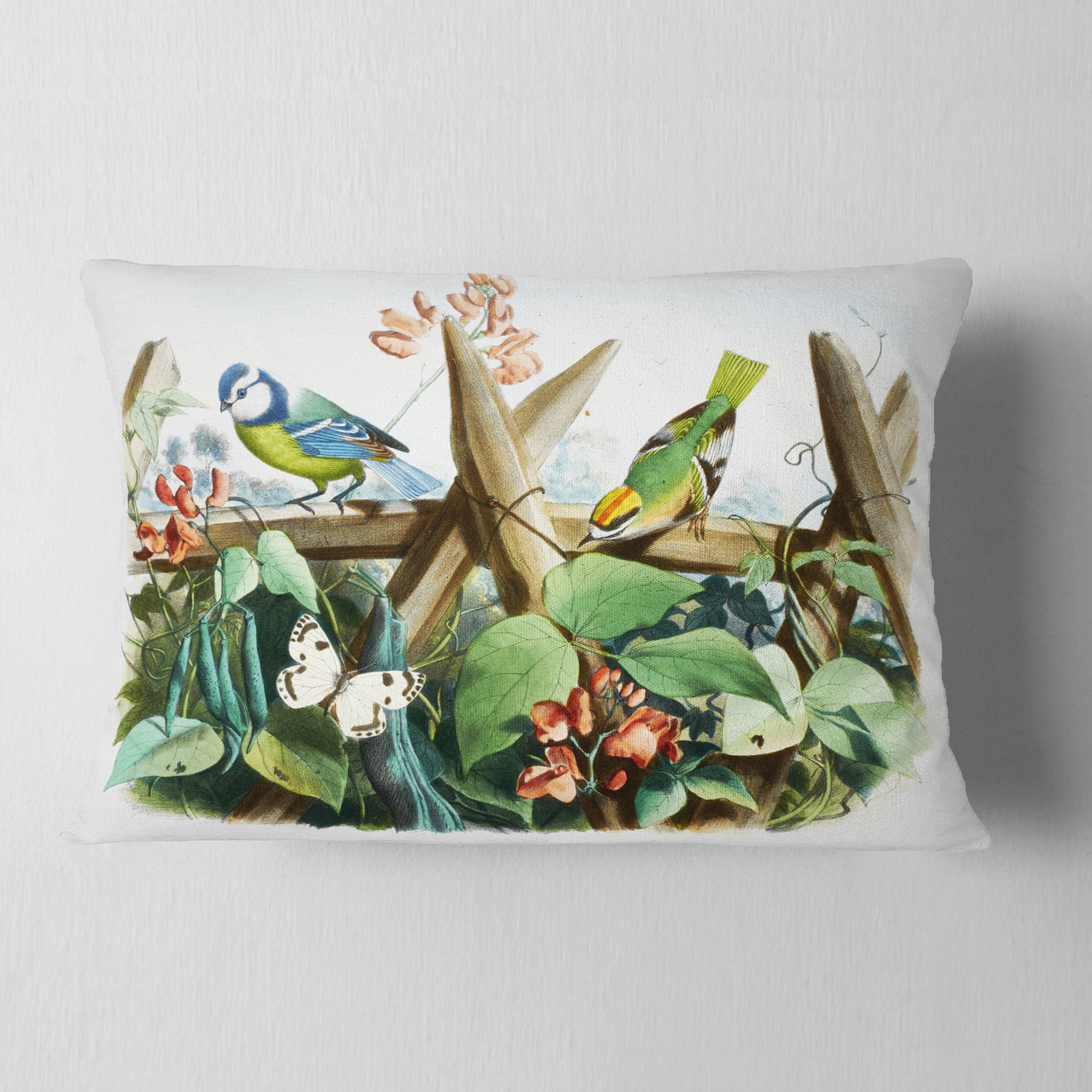 Designart Colorful Birds Sitting on Branches - Animal Throw Pillow - 12x20