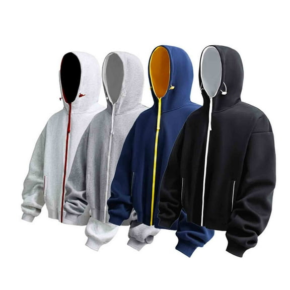 Momasggi Big and Tall Zip Up Hoodies for Men Trendy Color Block Hooded Jackets Casual Drawstring Long Sleeve Sweatshirt with Zipper Pockets Navy 3XL