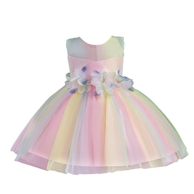 HBFAGFB Robes pour Filles Bébé Printemps Été à Volants Sans Manches Robe de Princesse Fête Jupe Mignonne Rose Taille 70