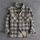 thumbnail image 1 of Blusa y camisa de manga larga con cuello vuelto para hombre, estilo vintage, con botones y bolsillos, a cuadros, de algodón., 1 of 9