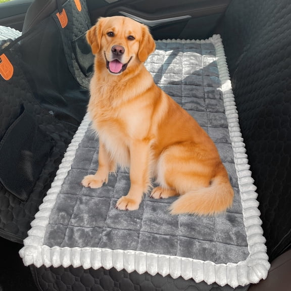 Eurhowing Dog Car Seat Cover, Non-Slip Backseat Pet Bed Mat, 24.8" x54" Fuzzy Corduroy Dog Bed Pad for Car, Crate, Sofa & Floor, Gray