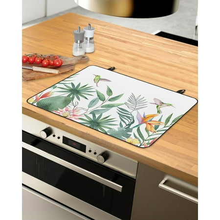 

Pastoral Botanical Stove Top Covers for Electric Stove Heat Insulation Fireproof Glass Cooktop Cover Counter Top Glass Stove Cover 24 x21 Summer Tropical Plants Palm Leaves Birds