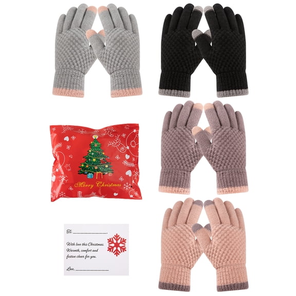 COOPLUS 4 Pairs Women's Winter Gloves Warm Fleece Lined Touch Screen Thermal Stretchy Knitted Gloves for Cold Weather