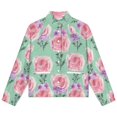 thumbnail image 4 of Jackets for Women Winter Coat Jackets Flannel Stand Collar Jacket(Floral Watercolor Mint,Size:S-4XL), 4 of 7