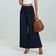 thumbnail image 4 of Lenpel Palazzo Pants for Women Elastic High Waisted Pull on Wide Leg Lounge Pants Baggy Casual Trousers with Pockets(Navy,X-Large), 4 of 7