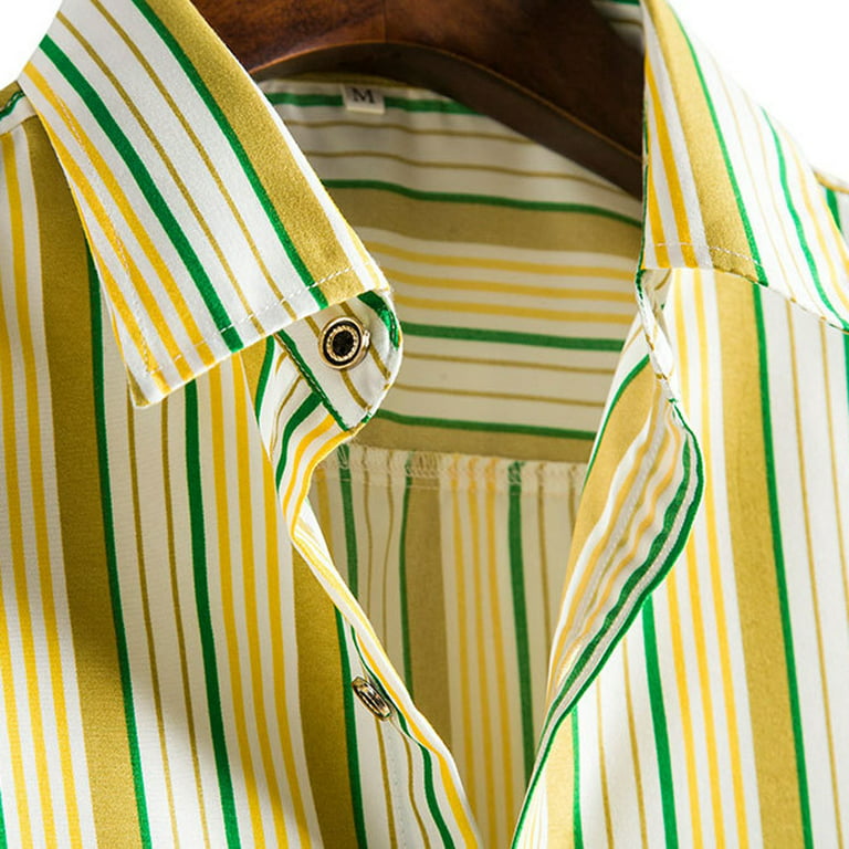 VSSSJ Striped Hawaiian Shirt for Men Regular Fit Camp Collar Color