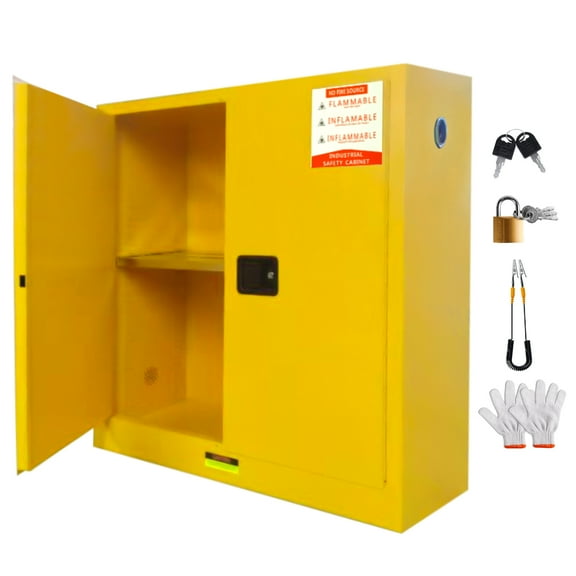 POWKOL Flammable Cabinet 30 Gallon, 18.11" x 42.91" x 44.1" Adjustable Shelf Flammable Storage Cabinet, for Commercial Industrial Home Use, Yellow