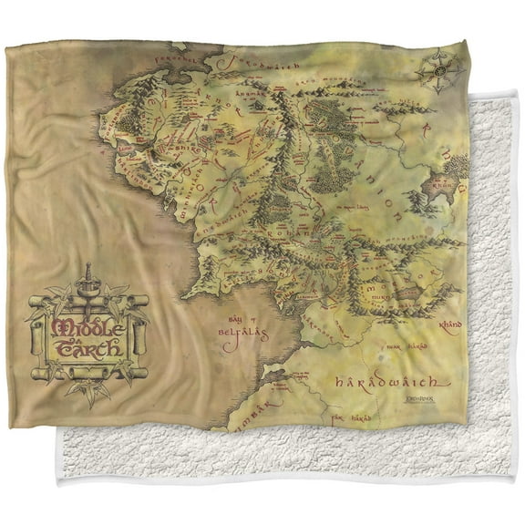 The Lord of The Rings Blanket, 50'x60' Map of Middle Earth Silky Touch Sherpa Back Super Soft Throw Blanket