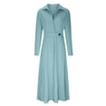 thumbnail image 4 of Mrat Bussiness Dress Women Long Sleeve Lapel Collar Long Shirt Dress Loose V-Neck Dress Button Belt Waist Dress with Pockets S-87 Sky Blue XXL, 4 of 5