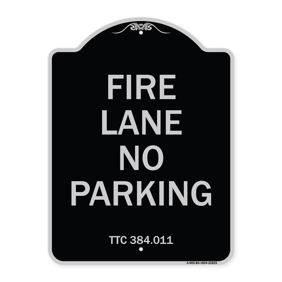 SignMission Designer Series Sign - Texas Fire Lane No Parking | Black & Silver 18" x 24" Heavy-Gauge Aluminum Architectural Sign | Protect Your Business & Municipality | Made in the USA