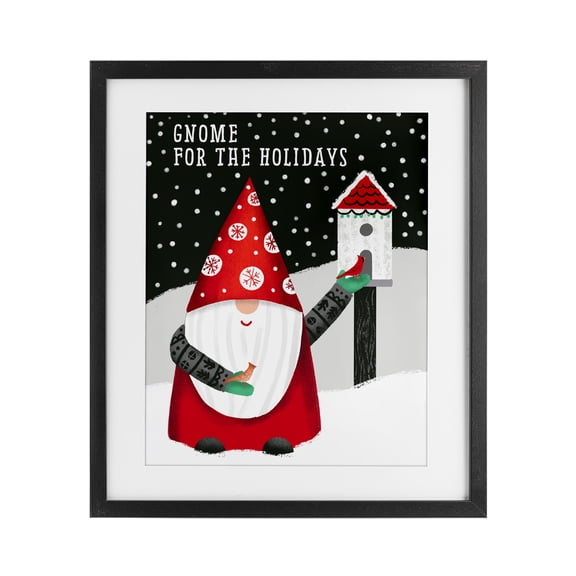 Stupell Industries Contemporary Gnome For the Holidays Birdhouse Black Framed Print Under Glass, 13 x 16, by Jilly Jack Designs