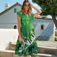 thumbnail image 3 of Yuyamidu V Neck Dress for Women St Patricks Day Dresses for Women Plus Size Stylish Flutter Ruffle Sleeve Tiered Swing Midi Dress in Green, Flowy and Casual, Size S, 3 of 8