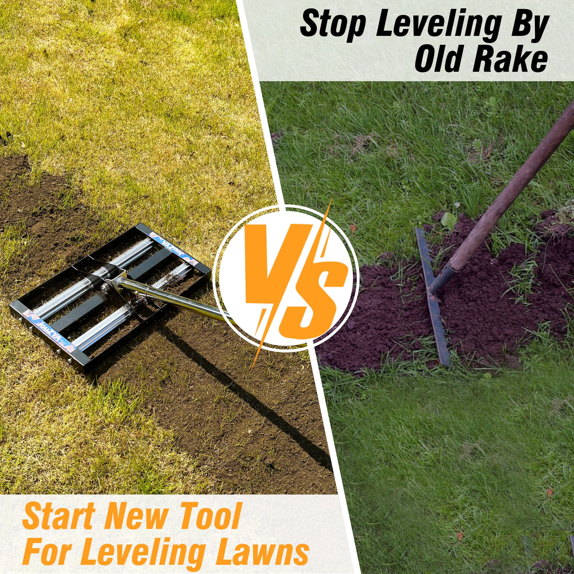 JouZYA 17"x10" Lawn Leveling Rake with Aluminum Rollers, Stainless Steel Lawn Leveler Levelawn Tool, 70" Handle