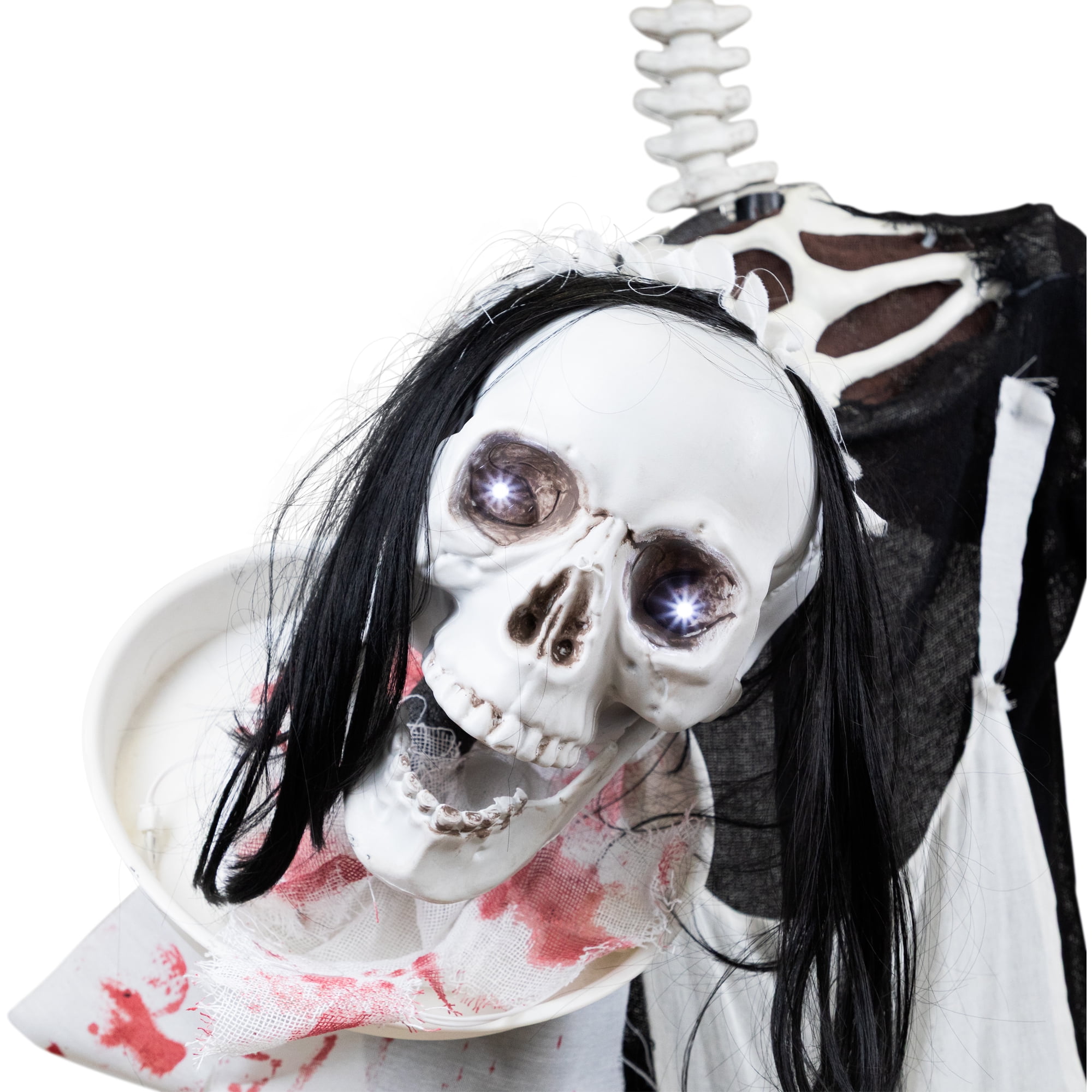 57" Animated LED Lighted Head-in-Hand Skeleton Maid Halloween Decoration