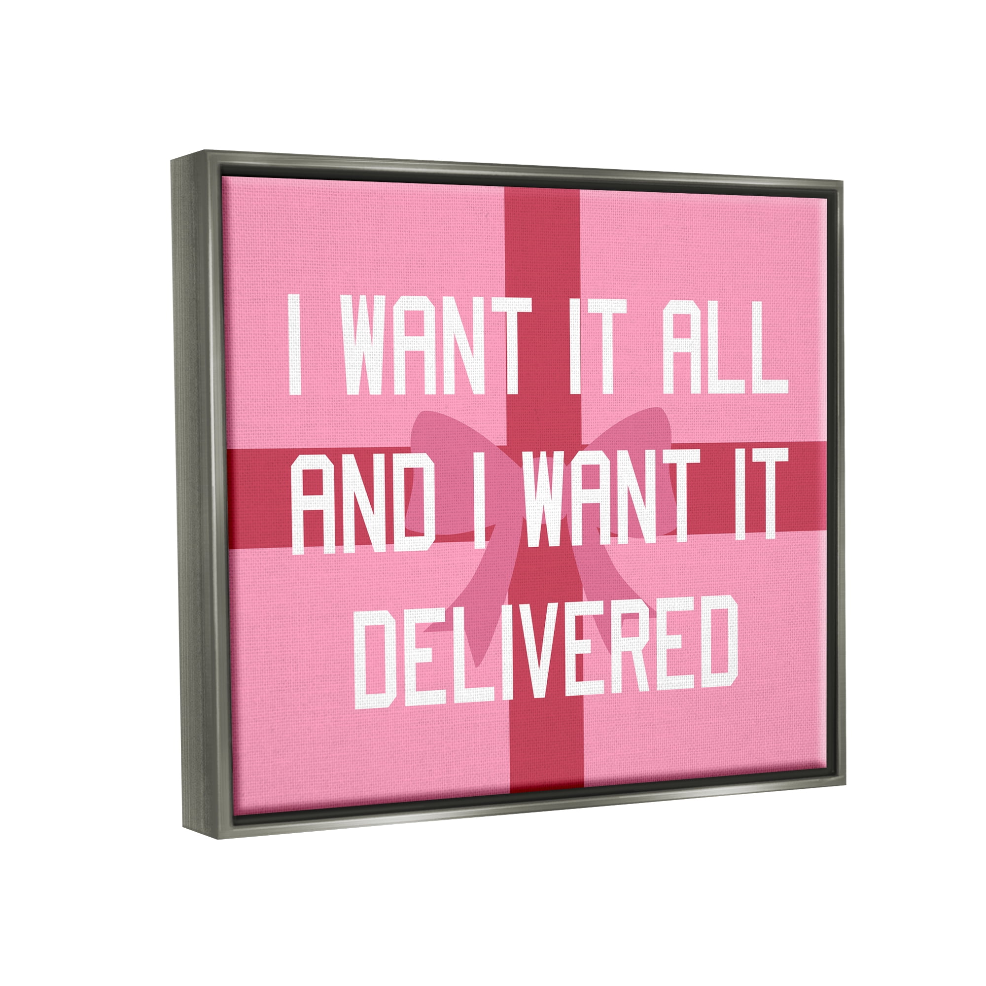 Stupell Industries Funny Want Gifts Delivered Holiday Painting Gray Floater Framed Canvas Art Print Wall Art, 31 x 25