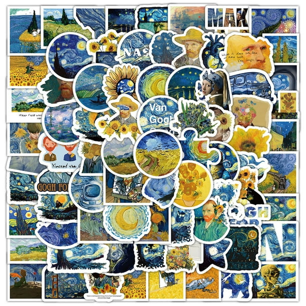 Paquete de pegatinas de pintura al óleo de Van Gogh, 100 unidades, colección de arte