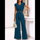 thumbnail image 4 of Conjuntos de Dos Piezas de Verano para Mujer 2025, Top Corto con Cinturón, Mangas y Cuello en V, Pantalones Anchos, Chándal Informal. Verde Oscuro L, 4 of 9