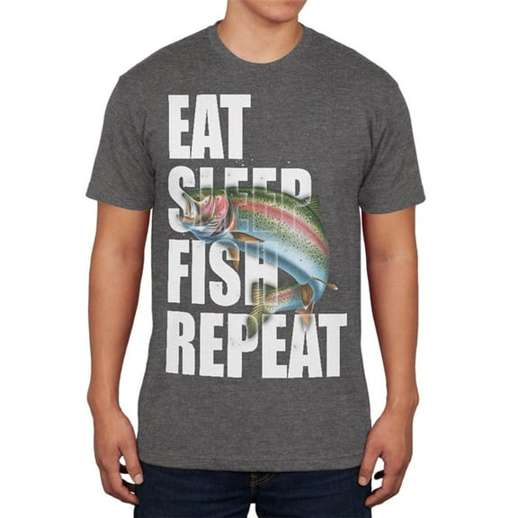 Eat Sleep Fish Repeat Rainbow Trout Mens Soft T Shirt Charcoal Heather SM
