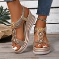 thumbnail image 3 of Dakaela Platform Wedge Sandals Womens 2026 Wide Width Bohemian Dressy Summer Shoes Rhinestone Slip on Walking Sandal Size 6-10 Gold, 3 of 8