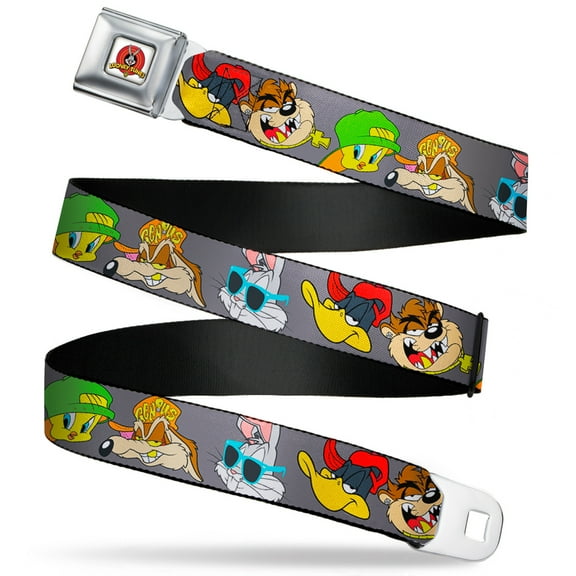 Looney Tunes Belt, Seatbelt Buckle Belt, Looney Tunes Hip Hop Expressions Gray, 30 to 44 Inches