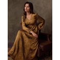 thumbnail image 7 of Mocha Brown Satin Jacquard V-Neck Wrap Maxi Dress With Puffed Sleeves, 7 of 7