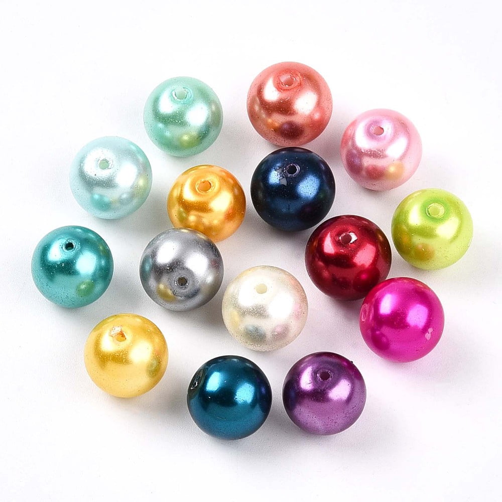Baking Painted Pearlized Glass Pearl Beads Round Mixed Color 12~12.5mm Hole: 1.2~1.6mm 458pcs/1000g