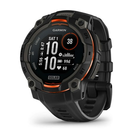 Garmin Instinct® 3 45mm, Solar Charged Display, Rugged Outdoor GPS Smartwatch, Metal-Reinforced Bezel, Built-In Flashlight, Black