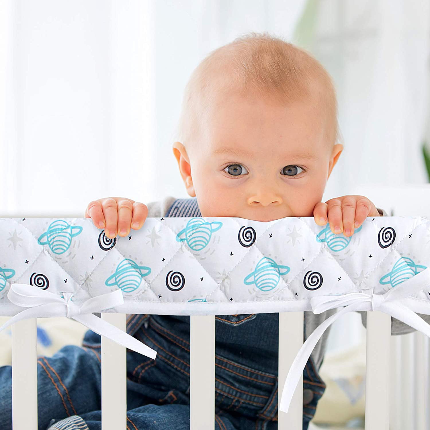 Reversible Rail Cover Set Fit for 4 Sides Standard Crib Measuring Up to 10 Around Safe Teething Guard Wrap for Boys and Girls Baby Crib Rail Cover Protector Padded 4 Piece Grey 
