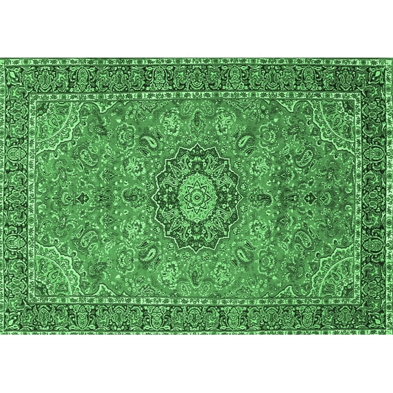 Ahgly Company Indoor Rectangle Medallion Emerald Green Traditional Area Rugs, 7' x 10'