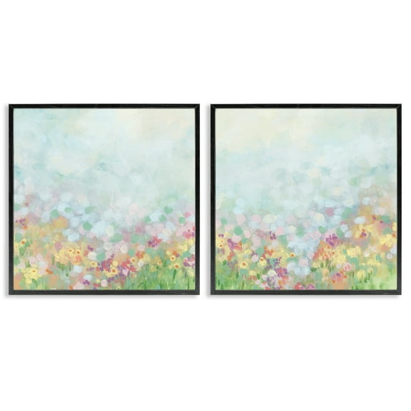 Stupell Industries Pastel Spring Flower Field Abstract Painting Black Framed Art Print Wall Art, 12 x 12, Set of 2