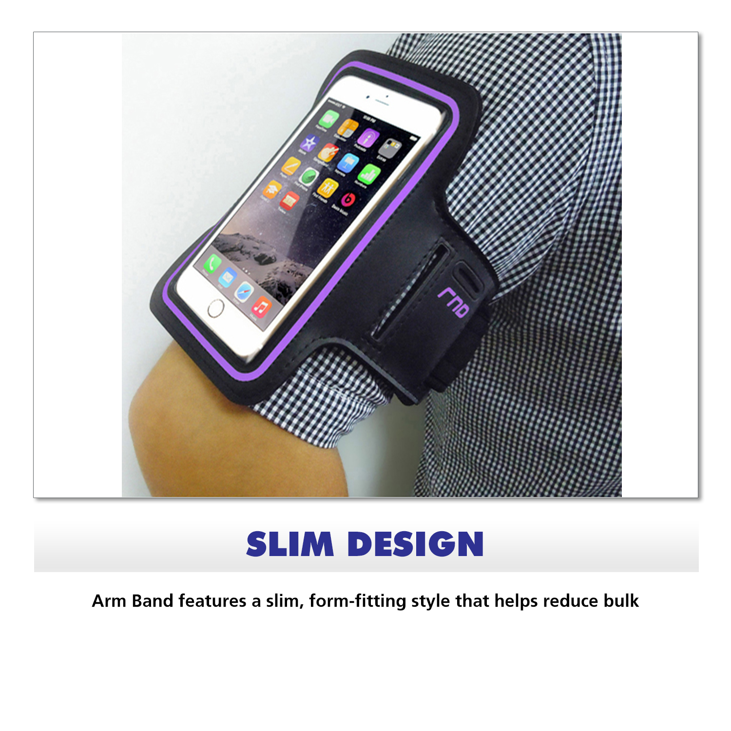 RND Slim-Fit Active Sports Armband Case for iPhone (SE, 5, 5C, 5S, 6, 6S, 7), Samsung Galaxy (S4, S5, S6, S7) LG, Moto, OnePlus, HTC, Google Pixel, Blackberry, Microsoft Smartphones and more (purple) - image 2 of 9