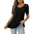 thumbnail image 3 of a.Jesdani Womens Tops Plus Size Short Sleeve Black Shirts Lace Pleated Tunic Blouses L, 3 of 8