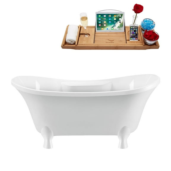 60" Streamline N902WH-WH Clawfoot Tub and Tray With Internal Drain