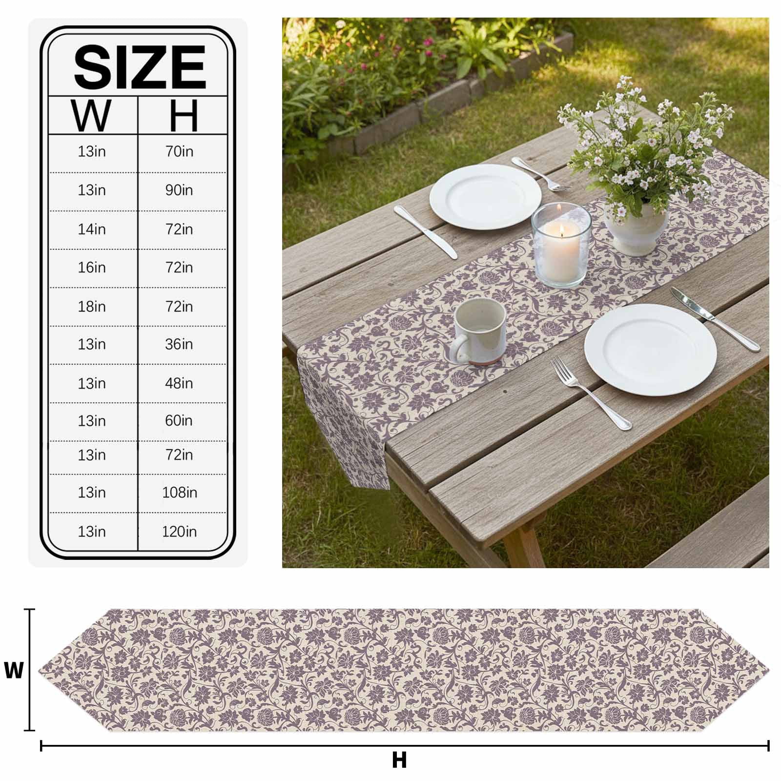 Purple Floral Table Runner Linen Burlap Table Runner 36 Inches Small Spring Plants Flowers Vintage Rustic Dresser Scarves for Kitchen Island Coffee Dining Party Wedding Banquet Holiday Decor 13"x36"