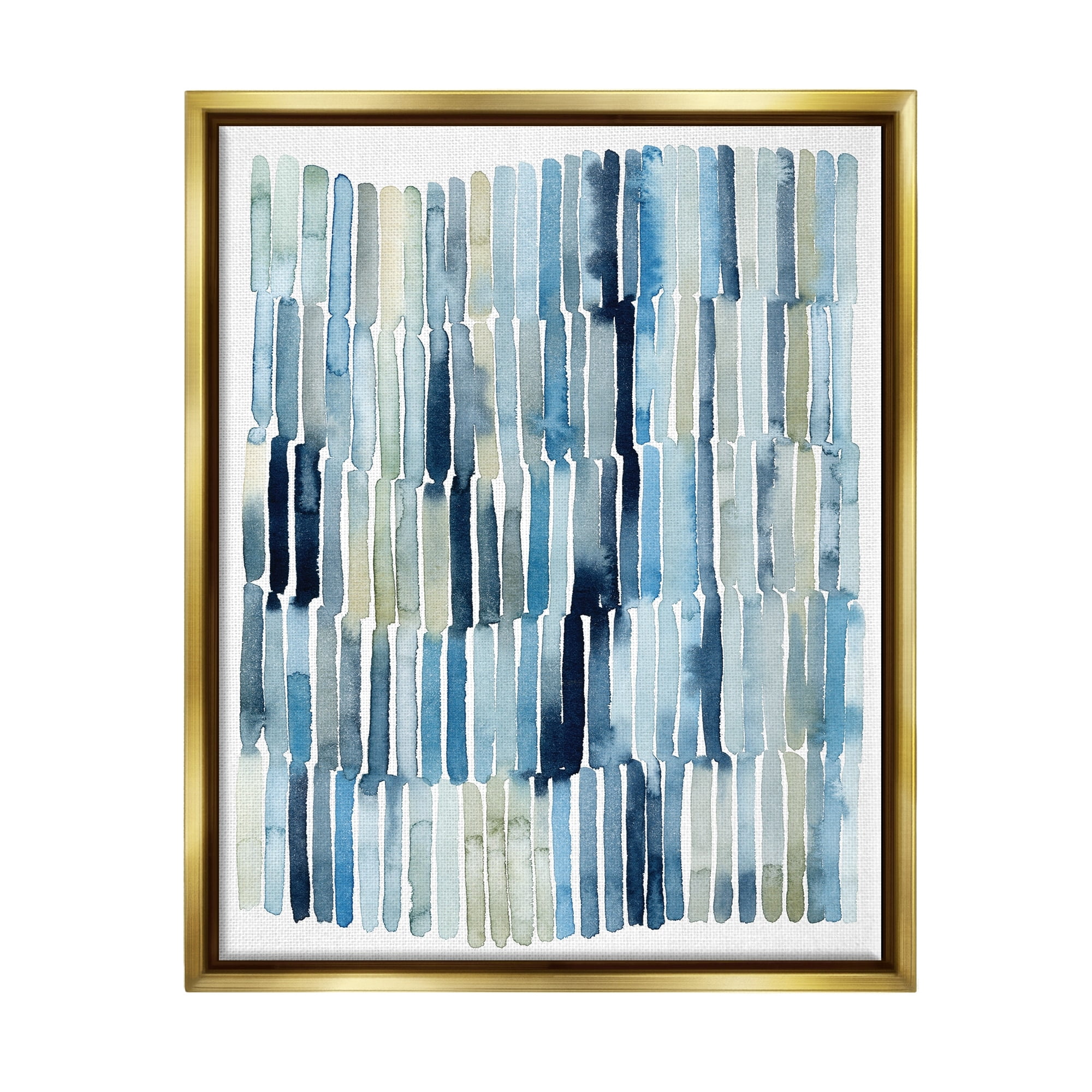 Stupell Industries Nautical Inspired Abstraction Blue Beige Blocked Lines Metallic Gold Framed Floating Canvas Wall Art, 16x20, by Grace Popp