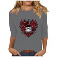 thumbnail image 2 of successthop Pink 3/4 Length Sleeve Womens Tops Valentines Day Clothes Plus Size Crew Neck Polyester Casual Love Heart Printed Lover Gift Blouse Tops for Valentines Gifts 2XL, 2 of 4