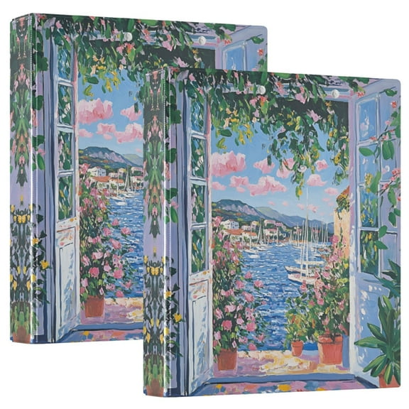 FORMRS 3 Ring Binder 1.5 inch with Pockets Set of 2 Clip Board 200 Sheets Capacity, Blue Floral Window